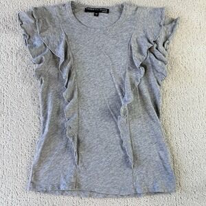 Veronica Beard Bea Short Sleeve Ruffle Gray 100% Pima Cotton Top Size XS